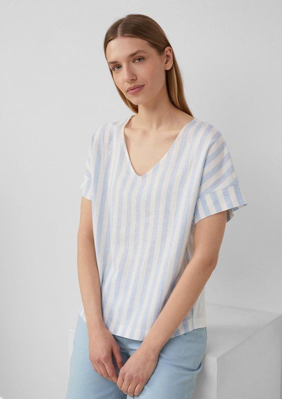 s.Oliver - T-Shirt - V-hals - Jersey stofmix met linnen