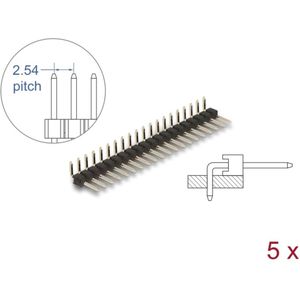 Delock Pin header 20 pin, pitch 2.54 mm, 1-row, angled, 5 pieces