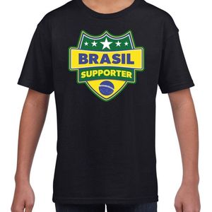 Brasil supporter schild t-shirt zwart voor kinderen - Brazilie landen shirt / kleding - EK / WK / Olympische spelen outfit 158/164