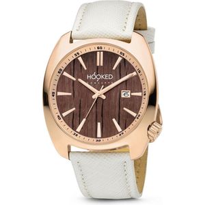 Hooked Concepts - Roségoudkleurige polshorloge - Houten wijzerplaat - Taupe band - Ø 37mm - HWR011F