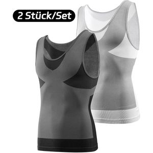 VIOMOSE 2 Stuk(s) Corrigerend Hemd Mannen - Body Buik Shapewear Shirt - Figuurcorrigerend Correctie Ondershirt - Onderhemd-Zwart + Wit-XXL