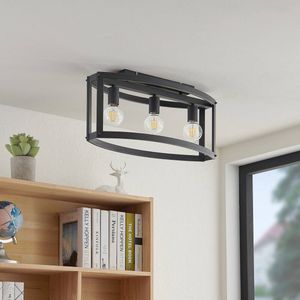 Lindby - plafondlamp - 3lichts - Staal - H: 28.3 cm - E27 - zwart