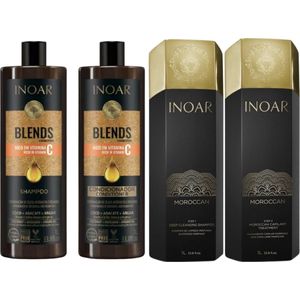 Inoar Moroccan Keratine Kit 1000 ML Met Blends Shampoo & Conditioner 800 ML
