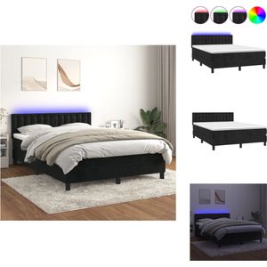 vidaXL Boxspring - Zwart fluwelen bed met verstelbaar hoofdbord - 140x190cm - LED-verlichting - Bed