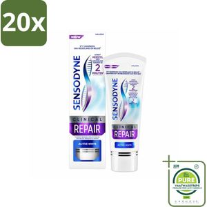 20 x Sensodyne - Tandpasta - Clinical Repair - Active White - Tandglazuur Herstellen - 75 ml - Grootverpakking - Tandgevoeligheid - Tandpasta - Wittere Tanden - Gevoelige Tanden - Novamin