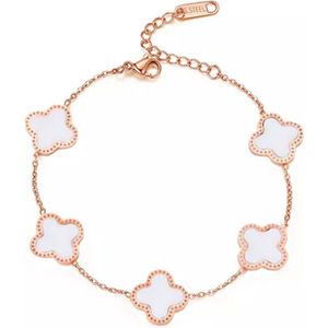 Clover Armband - Wit/Rosegoud | Stainless Steel | 16,5 + 3,5 cm | Fashion Favorite