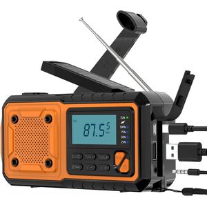 Tendak Zwengelradio, oplaadfunctie voor mobiele telefoon, noodradio, FM, AM, SW, 4000 mAh, oplaadbaar, SOS-alarm, zaklamp en leeslamp, radio op zonne-energie voor op de camping, outdoor
