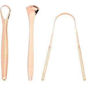 Tongreiniger Set - Roestvrij Staal - U-vormige Schraper - Antislip Handgreep - Mondhygiëne Oplossing - Roze Goud - 3-delig - 1 Set​