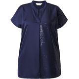 MIAMODA - Dames - Overhemdblouse voorkant half met pailletten jersey achterkant - Donkerblauw - Maat 42