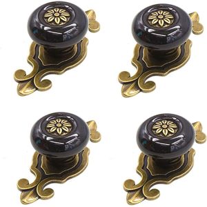 4 stuks keramische knoppen vintage kastdeurknoppen meubelknoppen ladeknoppen met 30 mm schroef knop handvat voor keuken badkamer kast knoppen (zwart)