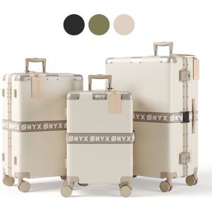 ONYX 3-delige Kofferset - Handbagage en Check-in koffer - 33L/65L/100 L - TSA slot - Spinner wielen - Lichtgewicht Trolley - Aluminium sluiting - Beige