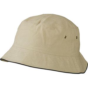 Vissershoedje kaki met zwart | bucket hat | zonnehoedje van katoen | L/XL