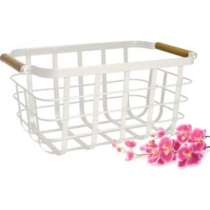 Sendez Opbergmand metaal draadmand rastermand metalen mand wasmand 35x20x16cm wit