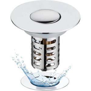 3-in-1 Drain Stop met Strainer - Verwijderbare RVS Filtermand voor Washbasin - Stopper en Sink Stop voor 28-58 mm Basin met Messing Ball Core en Chroom