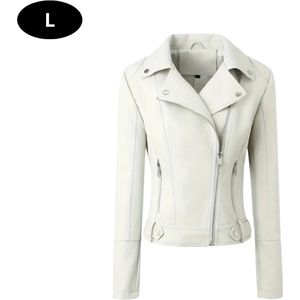 Livano Leren Jas - Leather Jacket - Lederen Jas - Bomberjack - Pilotenjack - Blazer - Biker - Motorjas - Motormuis - Dames - Wit L
