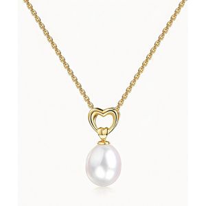 Hartje en Parel Ketting – 14K Goud Verguld 925 Sterling Zilver – Pearl & Heart Necklace – Cadeau voor Haar