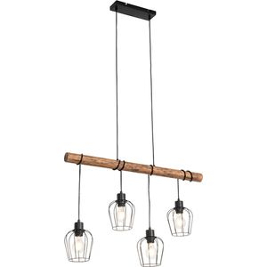 QAZQA stronk - Landelijke Hanglamp eettafel - 4 lichts - L 80 cm - Zwart - Woonkamer | Slaapkamer | Keuken