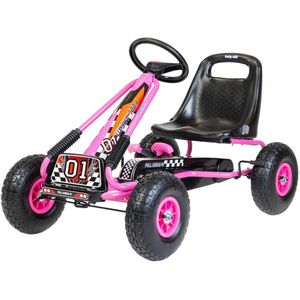 Baby Mix - Go-kart - Roze met zwarte en oranje details - Comfortabele ergonomische zitting - Sportieve uitstraling - Buiten spelen - Skelter - Pedal-kart - Kinderskelter - Buitenspeelgoed - Voertuig