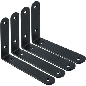 EGoods - Set van 4 Stuks Metalen Hoekbeugels voor Drijvende Planken - Zwart, Heavy Duty Ondersteuning, 200x140mm