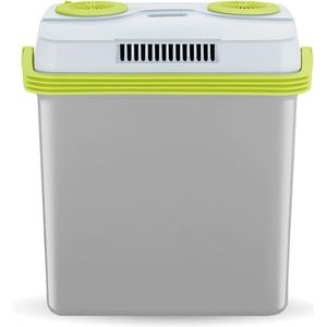 Koeltas Elektrisch Elektrische koelbox met koel- en warmhoudfunctie - autokoelbox met 3 aansluitingen - USB voeding - sigarettenaansteker - 25 liter - grijs/groen Koeltas Elektrisch