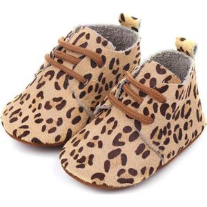 Baby | 1 Paar Veterschoentjes Leer Cheetah Print | 0-6 Maanden