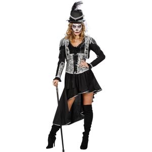 Wilbers & Wilbers - Heks & Spider Lady & Voodoo & Duistere Religie Kostuum - Voodoo Dame Zwart Zilver - Vrouw - zilver - Maat 40 - Halloween - Verkleedkleding