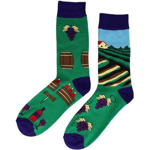 Sokken katoen - wijn accessoires print - groen blauw bruin - maat 38-46
