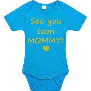 Baby rompertje met leuke tekst | See you soon mommy! |zwangerschap aankondiging | cadeau papa mama opa oma oom tante | kraamcadeau | maat 80 blauw goud
