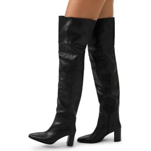 Manfield - Overknee Leren Laarzen - Zwart - Met Hak