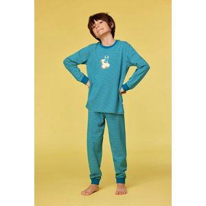 Woody pyjama jongens - groen gestreept - duif - 252-10-PLC-Z/928 - maat 104