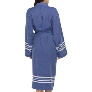 Hamam Badjas Krem Sultan Royal Blue - M - unisex - hotelkwaliteit - sauna badjas - luxe badjas - dunne zomer badjas - ochtendjas