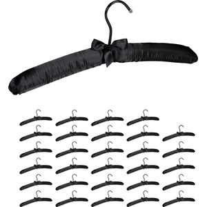 Relaxdays 30x kledinghangers satijn - gepolsterd - kleerhangers - stof - zwart - hangers