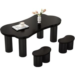 Salontafel – Botvormige Tafel – Woonkamertafel – Banken Set – MDF Tafelblad – Stevige PVC-Poten - 121.5 x 65.5 x 20 cm - Zwart