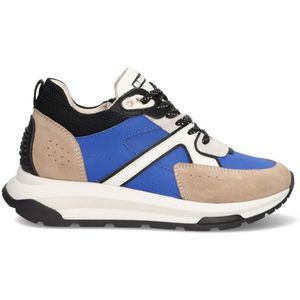 Braqeez 425251-423 Jongens Lage Sneakers - Blauw/Beige/Wit - Leer - Veters