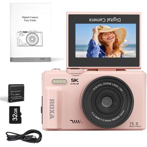 Roxa Digitale Camera met WiFi – Vlogcamera met 48MP, Flip Screen, Autofocus en 32GB SD-kaart ��– Geschikt voor Vloggen, Video en Fotografie - Roze
