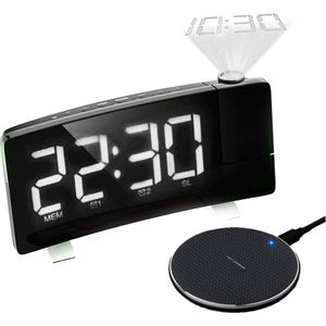 Slinks Wekkerradio met projectie - draadloze oplader – Projectiewekker - USB - Wit - wireless charger