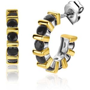 Zinzi zilveren oorsieraden bicolor vierkant en ronde zwarte zirkonia's 16mm ZIO2252