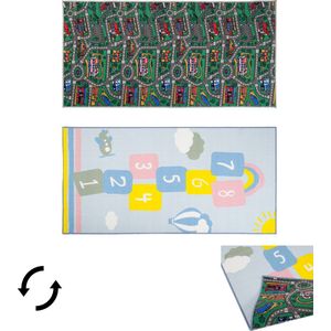 Carpet City & Hinkelspel Speelkleed - Speelmat 100x200 cm - Dubbelzijdig - Vloerkleed Kinderkamer - Antislip Speeltapijt - Verkeerskleed - Hinkelen - Cadeau