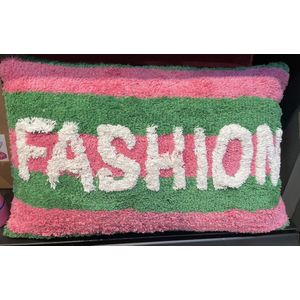 Sierkussen Fashion - Groen / Roze gestreept - 40 cm x 60 cm x 5 cm - Woonaccessoires - Woonaccessoire - Mode - Strepen - Pink / Green - Binnen kussen - Kleur - Sfeer - Fancy - Colorful - Kleurrijk - Luxe - Woonkussen - Woon Wonen - Home - Inrichting