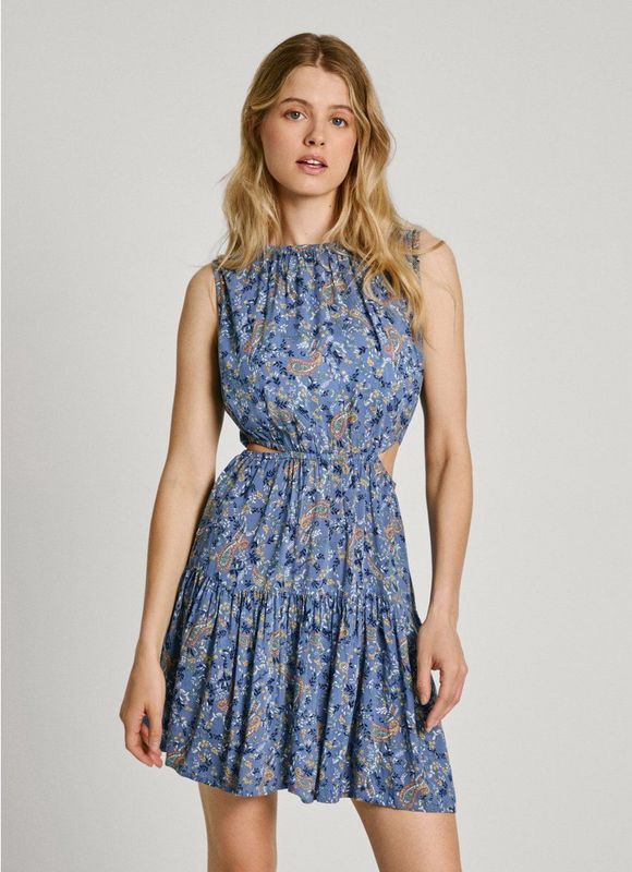 Pepe Jeans - Mindy - Jurk - Blauw - Vloeiende Stof - Paisleyprint