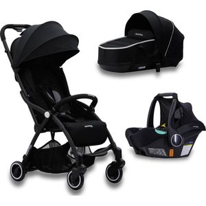 Hamilton by Yoop 3 in 1 Kinderwagen – S1 Plus Stroller + Bassinet Reiswieg + Zeno Plus Autostoel - Buggy combi deal - Premium Stroller met MagicFold™ Technologie - 2023 model - Geschikt van 0 maanden tot 4 jaar- Zwart