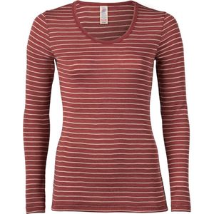 Engel Natur Dames Shirt Lange Mouw Zijde - Merino Wol GOTS Koperrood Gestreept 38/40M