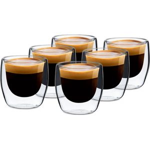 Glaswerk Vienna dubbelwandige glazen | thermoglas | drinkglas | espresso-, koffie- en shotglas | 6 stuks | voor warme en koude dranken | 80 ml | borosilicaatglas | bestand tegen hitte en kou | handgemaakt | afwasmachinebestendig | thermo-effect