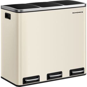 prullenbak - 3 x 18 L - Pedaalemmer 3-vaks sorteersysteem - afvalbak - Vuilnisbak - Soft Close - voor gele zakken - met deksel - staal - zandbeige