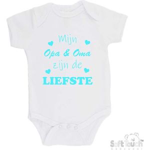 100% katoenen Romper ""Mijn Opa & Oma zijn de liefste"" Unisex Katoen Wit/aquablauw Maat 62/68