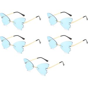 Vlinder zonnebril - Blauw - 5 stuks - Festival bril / Hippie bril / Rave zonnebrilbril / Techno bril / Feestbril / Caranaval bril / accessoires / heren / dames / carnavalskleding / carnavals / verkleed