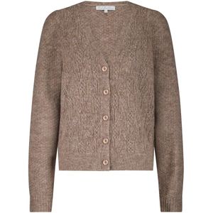 Red Button Vest Cardigan Ajour Srb4639 Mid Brown Dames Maat - L
