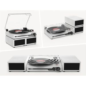 MMM® Platenspeler met Speakers - Platenspeler Bluetooth - Platenspeler - met 2 Dubbele Stereoluidsprekers - Draadloos Afspelen - Wit