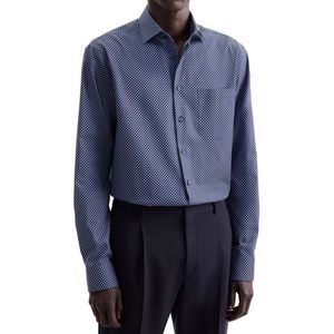 Seidensticker - Overhemd - Donkerblauw - Stippen - Lange Mouw - 100% Katoen