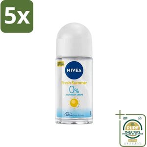 5 x Nivea - Deo Roll-On - Fresh Summer - Special Edition - 50 ml - Grootverpakking - Nivea Fresh Summer Deodorant Roll-On - 48 Uur Bescherming - Zomerse Geur - Anti-transpirant - Verzorgende Formule